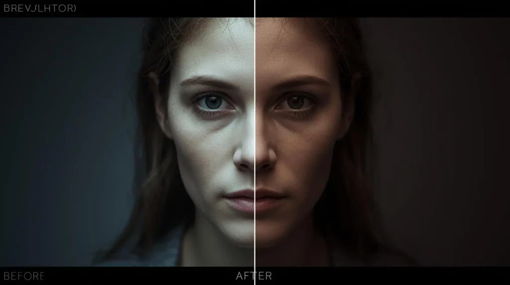 Before και after σύγκριση φωτογραφίας με cinematic επεξεργασία, δημοφιλές format για viral vertical video και social media storytelling.