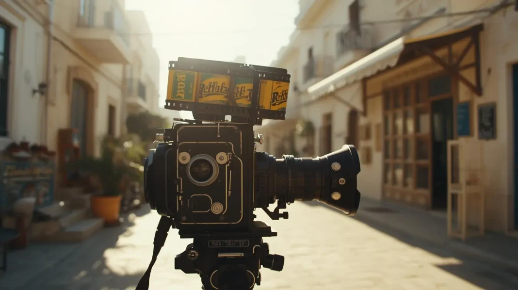 Vintage film camera σε ελληνικό αστικό τοπίο
