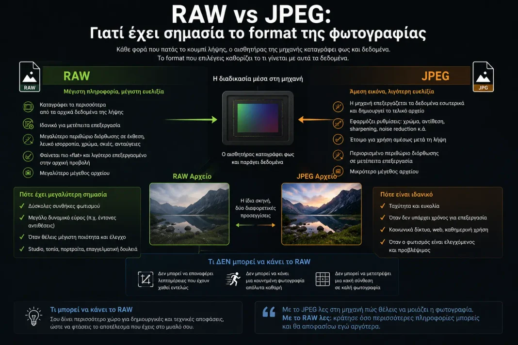 RAW vs JPEG στη φωτογραφία με σύγκριση δυναμικού εύρους και δυνατοτήτων επεξεργασίας